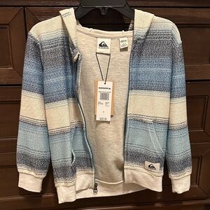 NWT Quiksilver Boys Blue and White/Cream Zip-Up Sweater GREAT OTWAY ZIP BOY